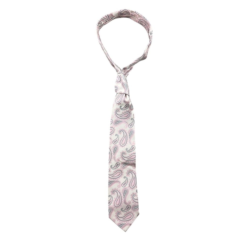 Vintage Bruno Piattelli Roma Men Necktie Pink Gray 100% Silk Hand Made Office